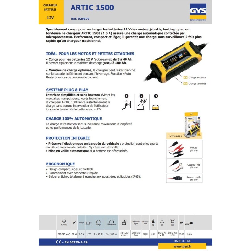 Chargeur de batterie GYS ARTIC 1500 