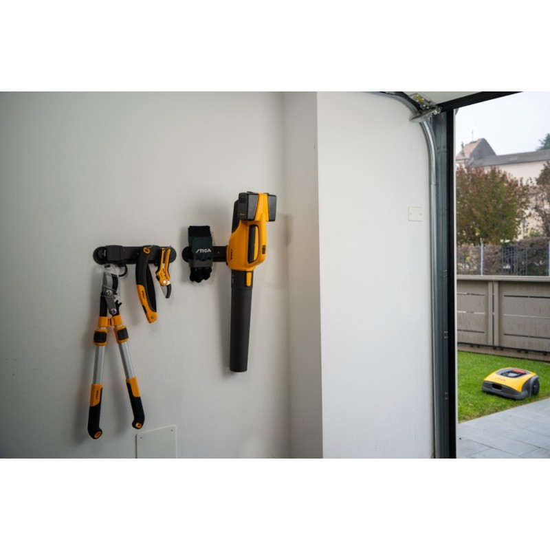 Système de rangement mural STIGA – crochets universels – organiseur pour outils de jardin